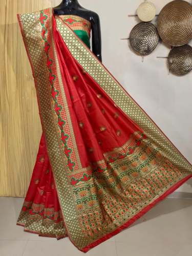 RED BANARASI SILK SAREE WITH MEENAKARI BORDER