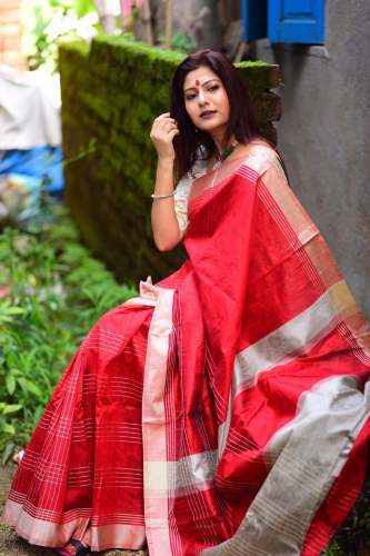 Red Banglori Raw silk weaving saree 