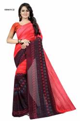 Red & Maroon Casual Wear Printed Georgette Saree