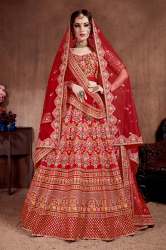 Carmine Red Mulberry Silk Wedding Lehenga Choli