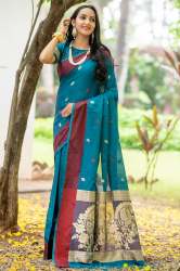 SOFT COTTON SAREE WITH RESHAM WOVEN CONTRAST PALLU