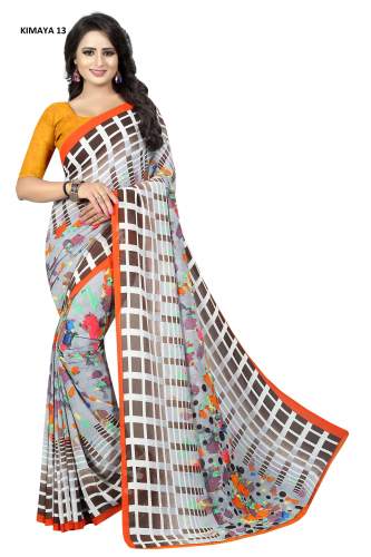 White Casual Wear Chex Printed Georgette Saree