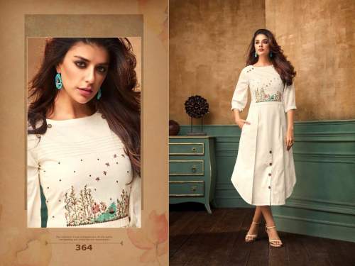 White Designer Cotton Kurti With Embroidery Work﻿
