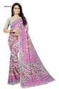 White & Pink Color Printed Georgette Saree