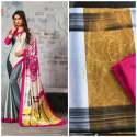 White & Pink Heavy Digital print Silk Saree