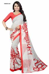 White & Red Casual Wear Printed Georgette Saree