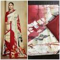 White & Red Heavy Digital print Silk Saree