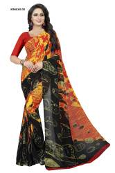 Yellow & Black Daily Wear Printed Georgette Saree