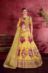 Yellow Heavy Banglori Silk Wedding Lehenga Choli