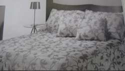 Fancy Grey And White Floral Printed Bed Cover