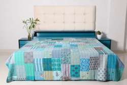 Ethnic Printed Patchwork Throw Cotton Kantha Boho Bedding  Handmade Patchwork Quilt