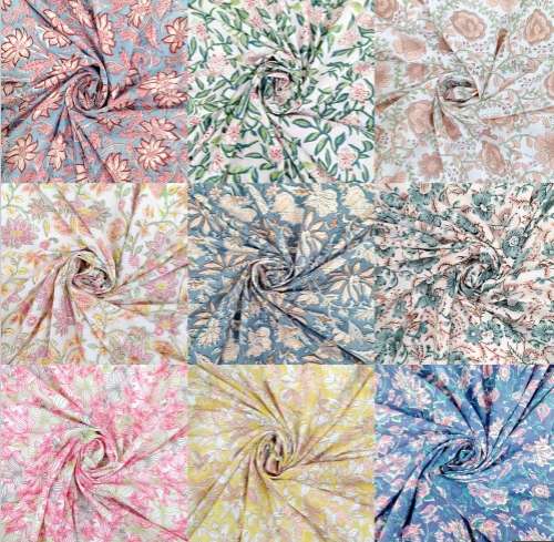 Multi color Hand Block Print Design Cotton Fabric