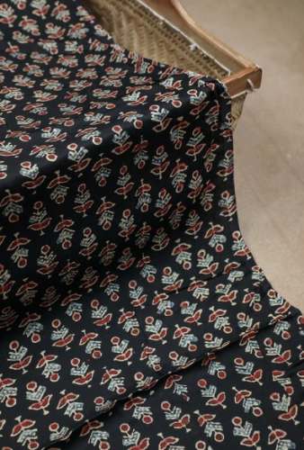 Black Ajrakh Print Modal Silk Fabric  by Red Sanders Store