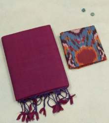 Magenta Plain Mangalgiri saree with Printed Blouse