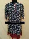 Cotton Indigo Printed Kurti With Purple Border