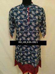 Cotton Indigo Printed Kurti With Purple Border