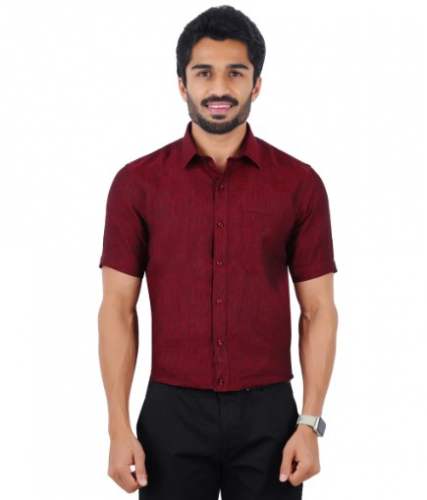 Men Maroon Pure Linen Shirts by Ramraj Cotton