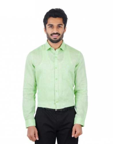 Men Pista Plain Linen Shirts by Ramraj Cotton