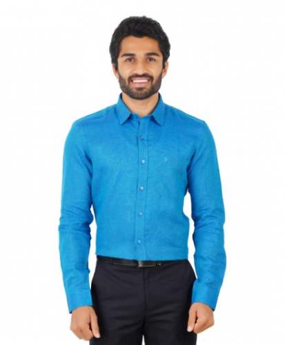 Men Stylish Blue Linen Shirts by Ramraj Cotton