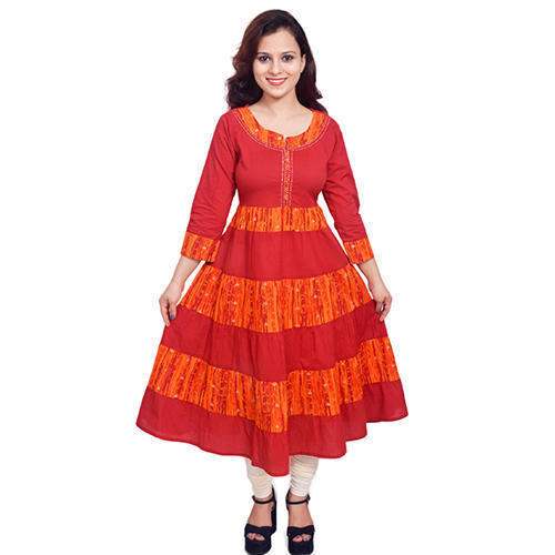 Yash Gallery Orange Cotton Anarkali Kurti by Aashirwad Garments